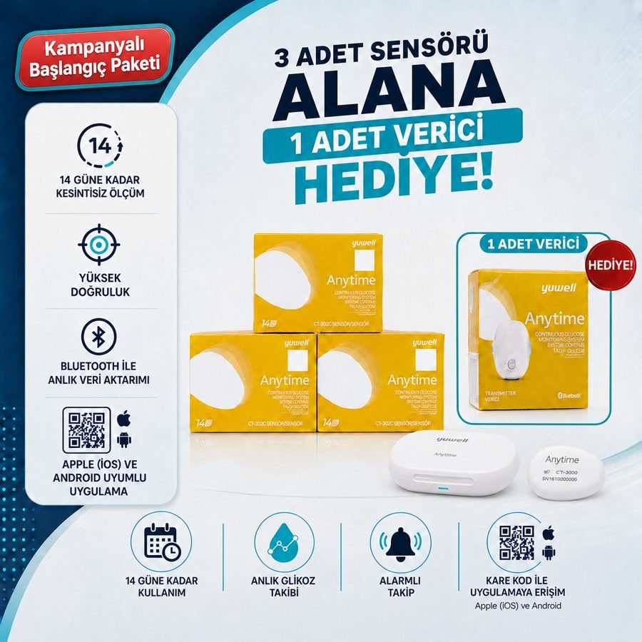 Yuwell Anytime başlangıç paketi: 3 sensör ve hediye verici